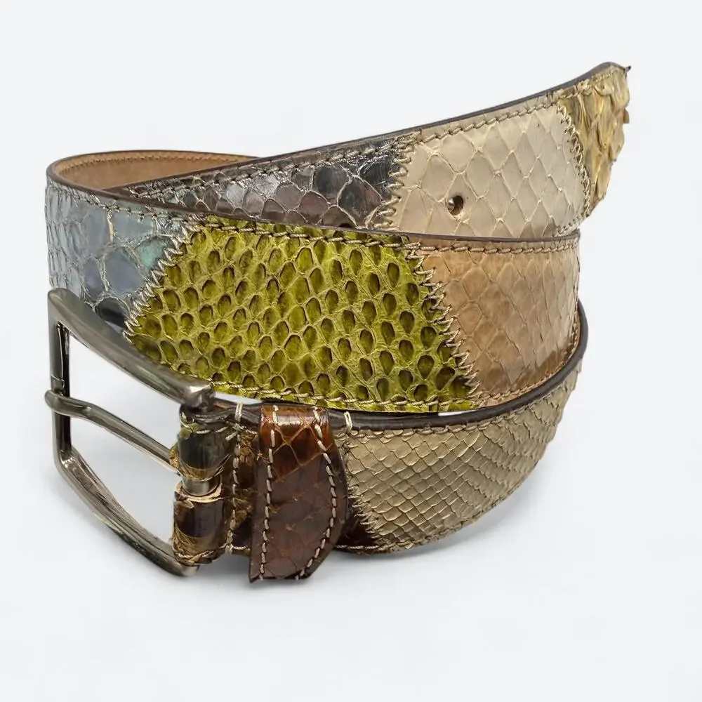Vintage Italian Patchwork Belt Mens 115 Genuine Snakeskin Leather Exotic 90s